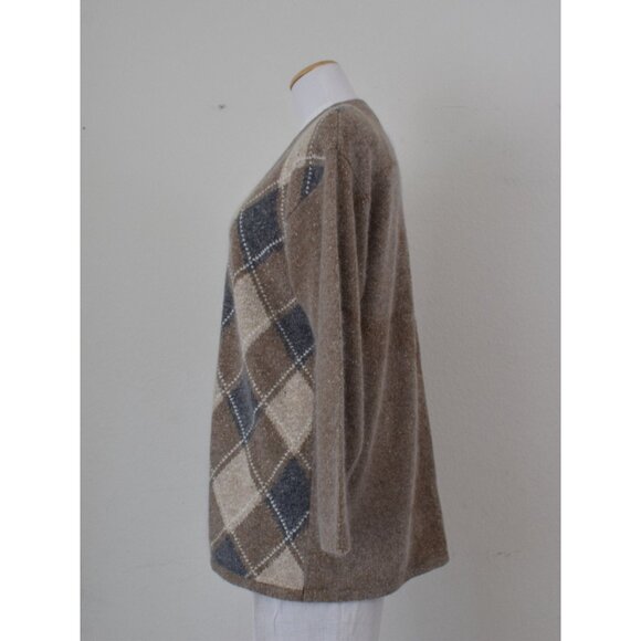 IMPERFECT Vintage 80s/90s Argyle Silk‎ Blend SEGUE Cardigan size L - Picture 3 of 10